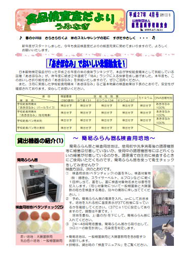 食品検査室だよりH27年4月