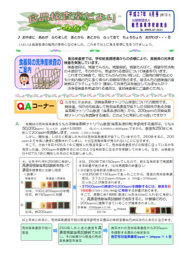 食品検査室だよりH27年6月